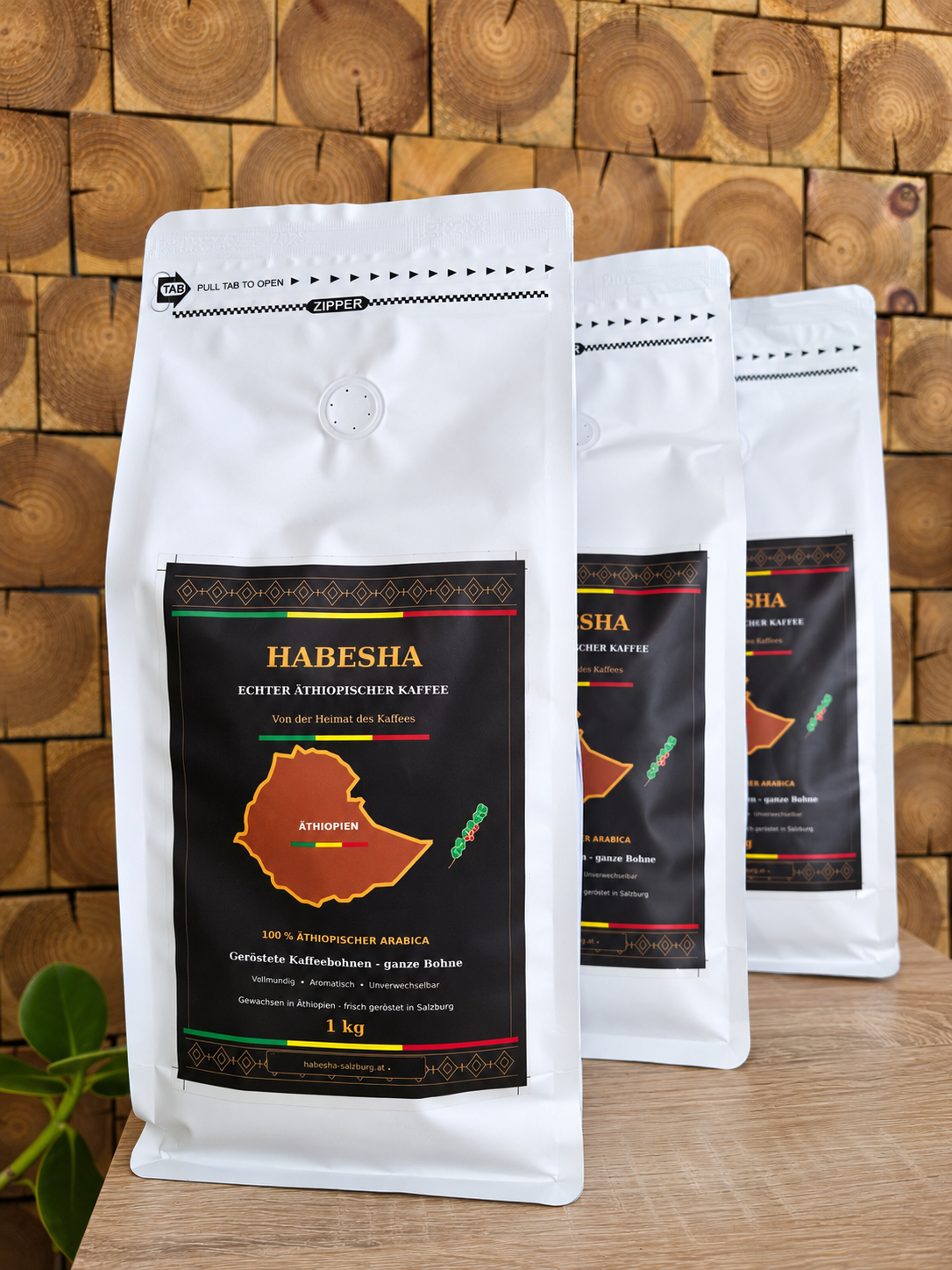 Trzy opakowania kawy ziarnistej HABESHA z Etiopii, 1 kg